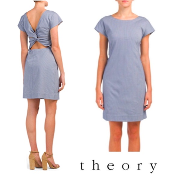 THEORY Seersucker Blue & White Short Sleeve Dress. Underlined. Size 8. Like 🆕 - Picture 1 of 12